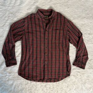 Orvis Merino Wool Blend Plaid Red Flannel Shirt Large